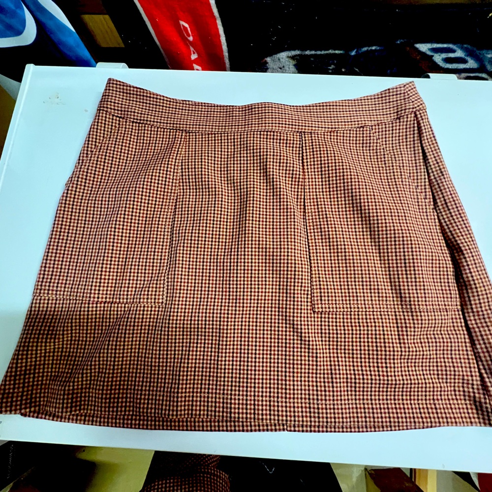 A New Day Brown Tan Pleated Pencil Mini Skirt